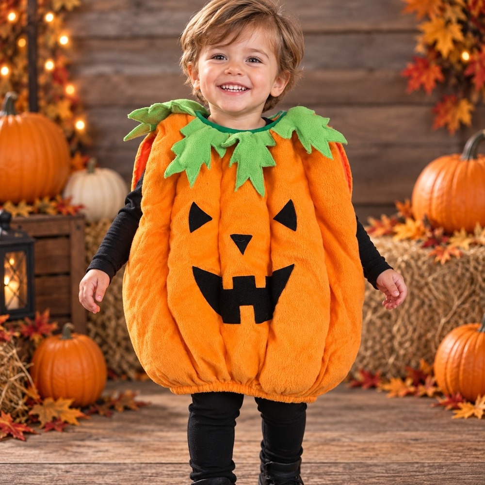 Authentic Kids Pumpkin Costume 5T Toddler Halloween Jack O Lantern Plush Orange